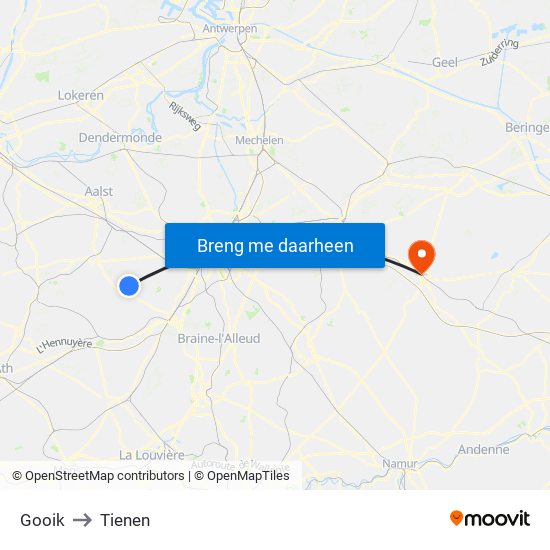 Gooik to Tienen map