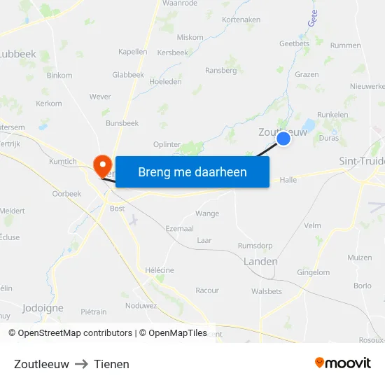 Zoutleeuw to Tienen map