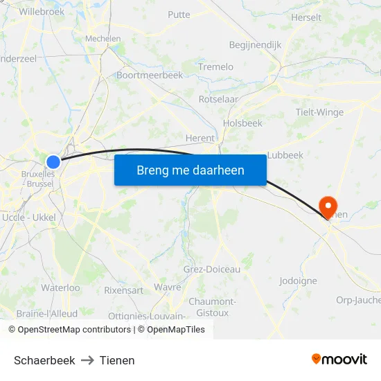 Schaerbeek to Tienen map
