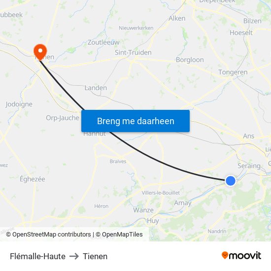 Flémalle-Haute to Tienen map