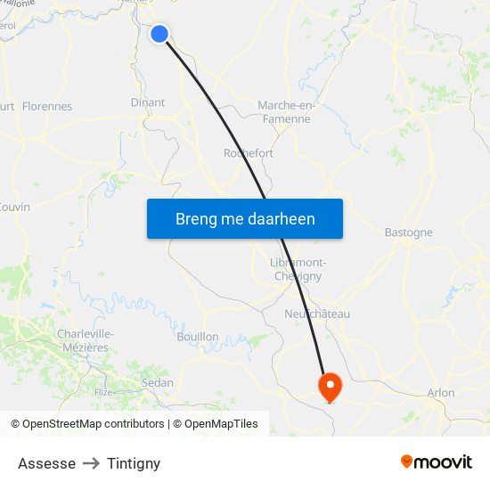 Assesse to Tintigny map