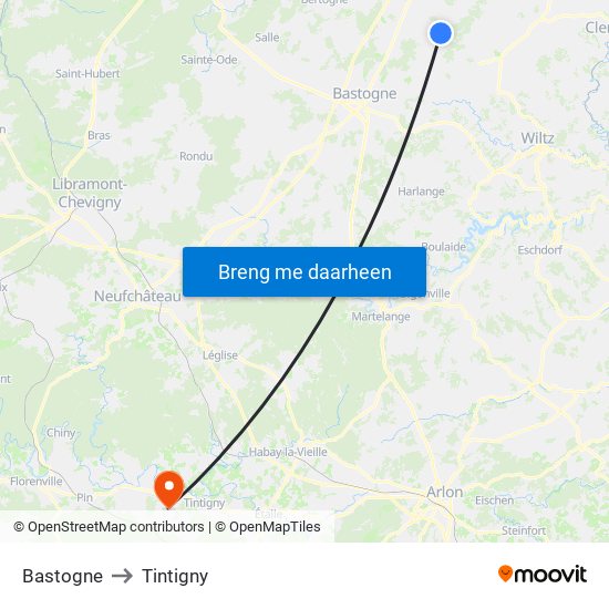 Bastogne to Tintigny map