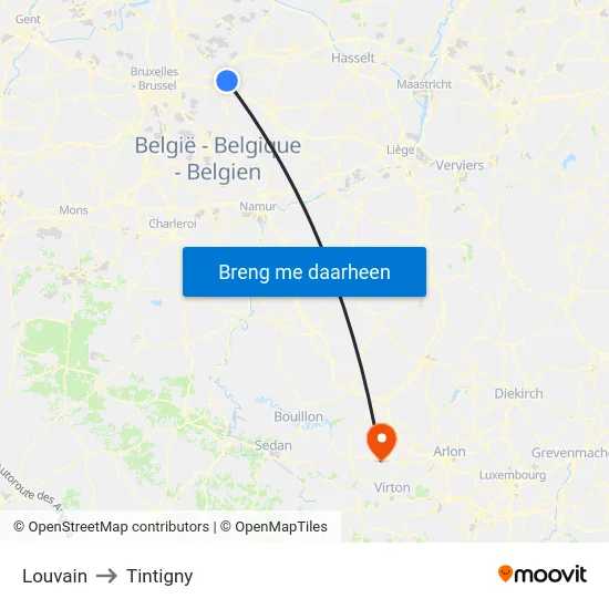 Louvain to Tintigny map