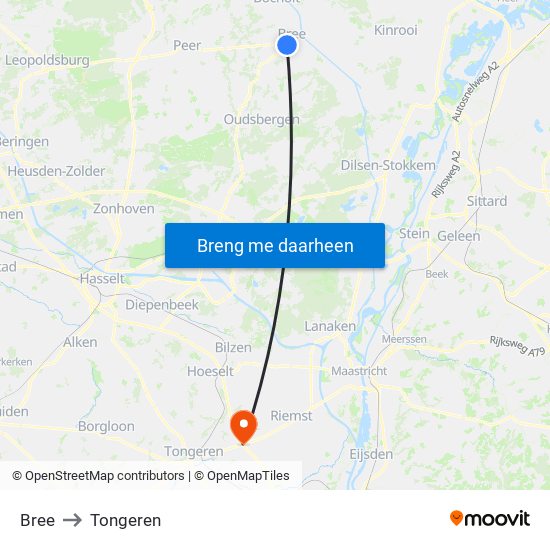 Bree to Tongeren map