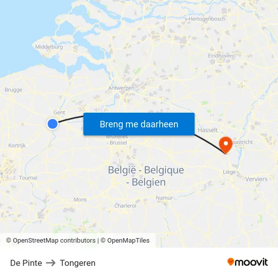 De Pinte to Tongeren map