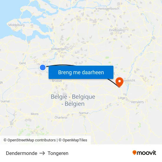 Dendermonde to Tongeren map