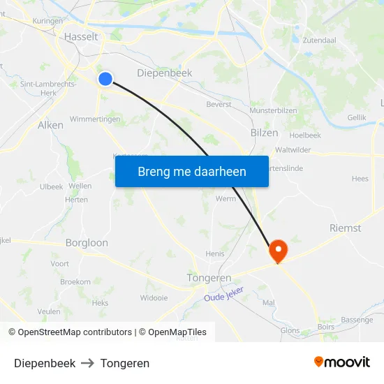 Diepenbeek to Tongeren map