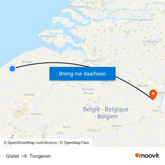 Gistel to Tongeren map