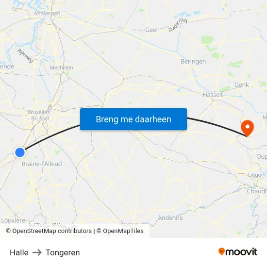 Halle to Tongeren map