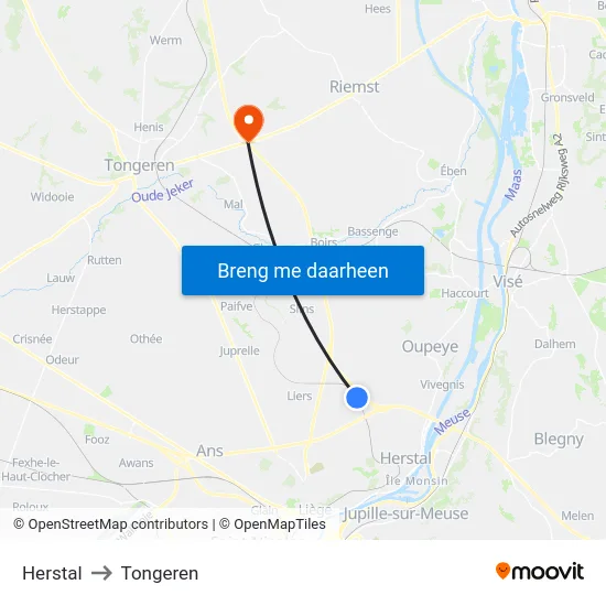 Herstal to Tongeren map