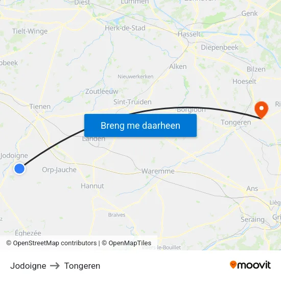 Jodoigne to Tongeren map