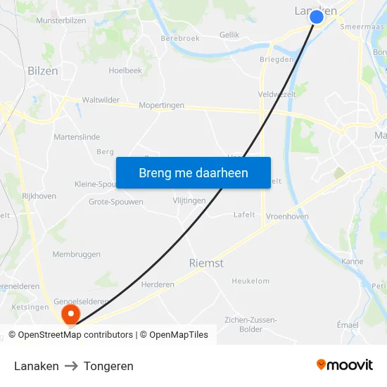 Lanaken to Tongeren map