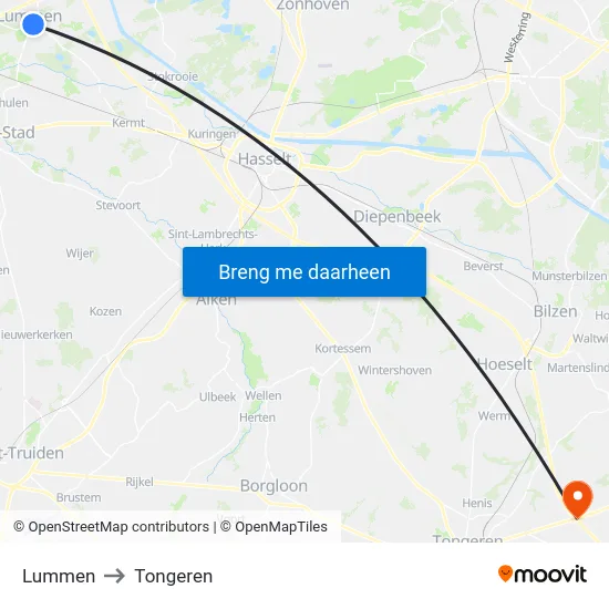 Lummen to Tongeren map