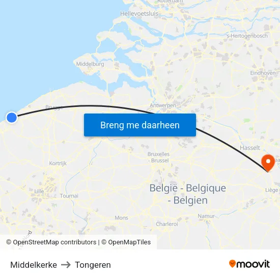 Middelkerke to Tongeren map