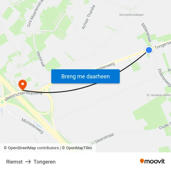 Riemst to Tongeren map