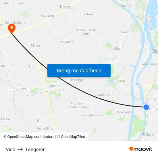 Visé to Tongeren map