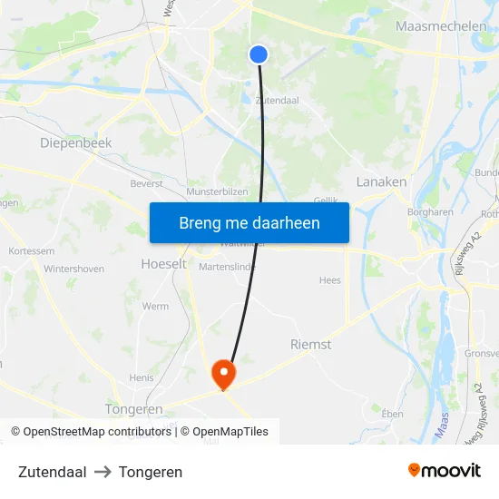 Zutendaal to Tongeren map