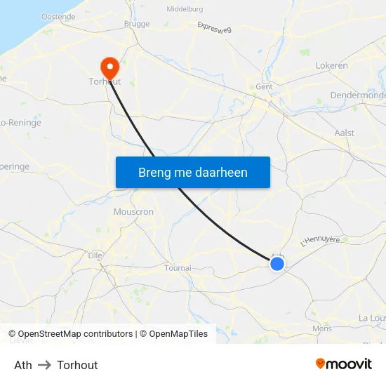 Ath to Torhout map