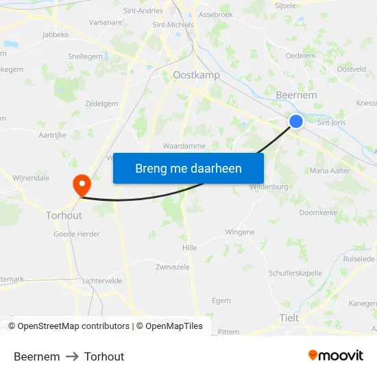 Beernem to Torhout map