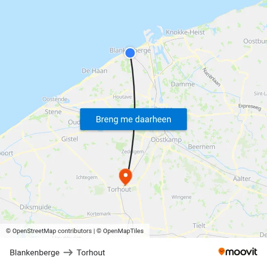 Blankenberge to Torhout map