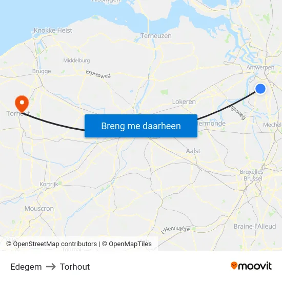 Edegem to Torhout map