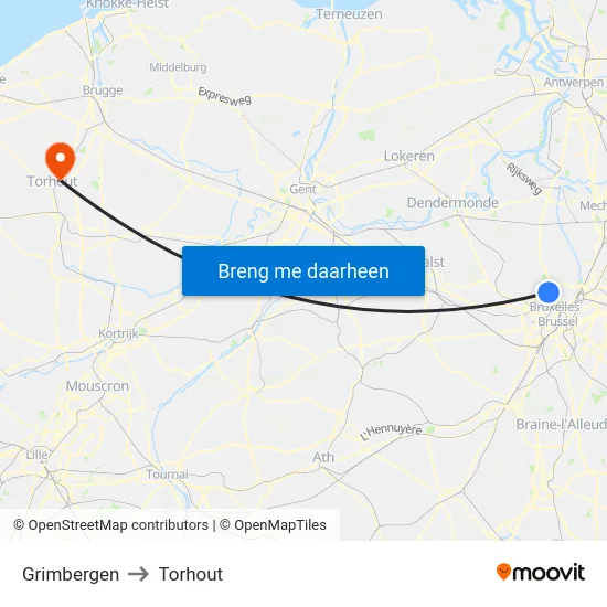 Grimbergen to Torhout map