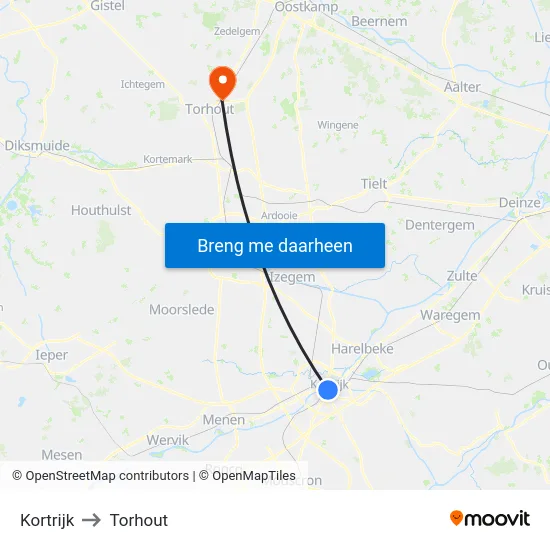 Kortrijk to Torhout map