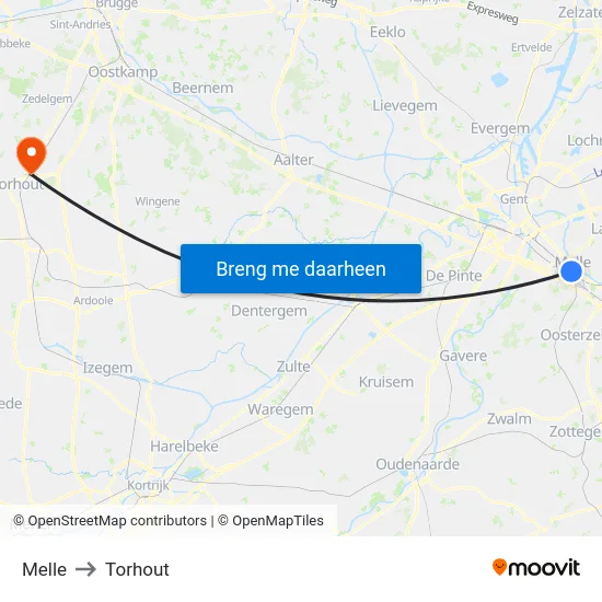 Melle to Torhout map