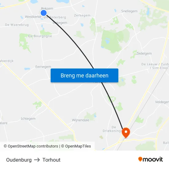 Oudenburg to Torhout map