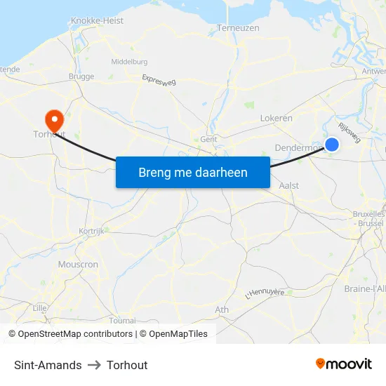Sint-Amands to Torhout map