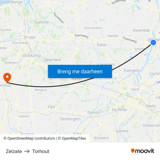 Zelzate to Torhout map