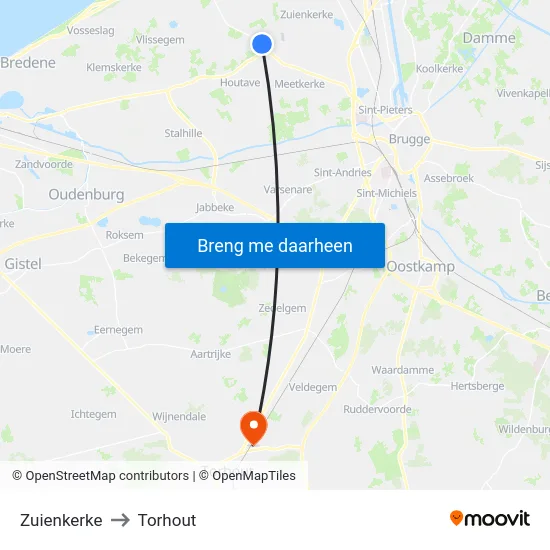 Zuienkerke to Torhout map