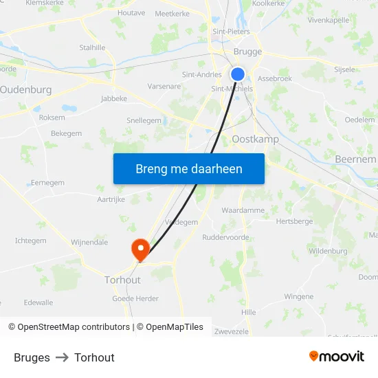 Bruges to Torhout map