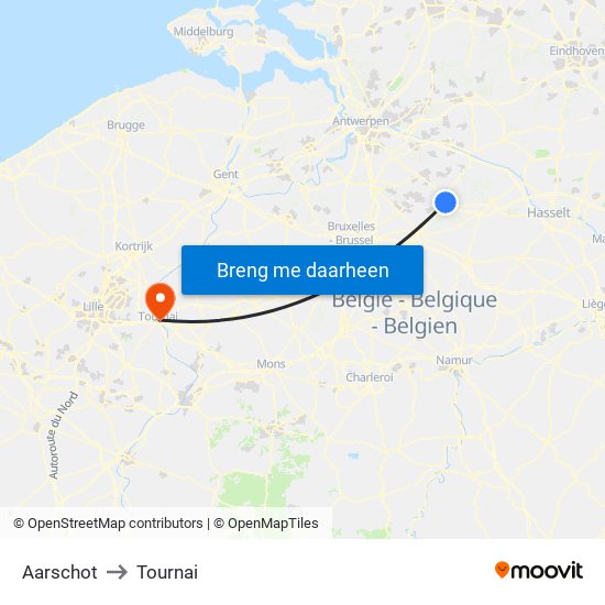 Aarschot to Tournai map
