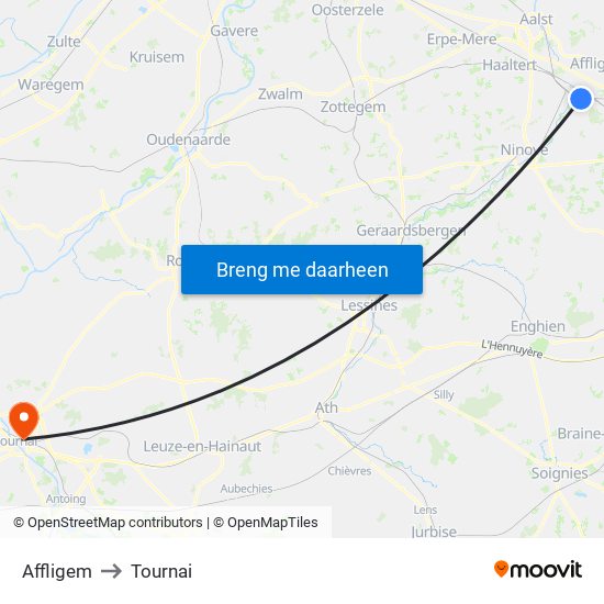 Affligem to Tournai map