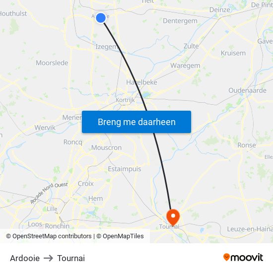 Ardooie to Tournai map