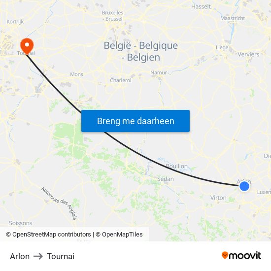 Arlon to Tournai map