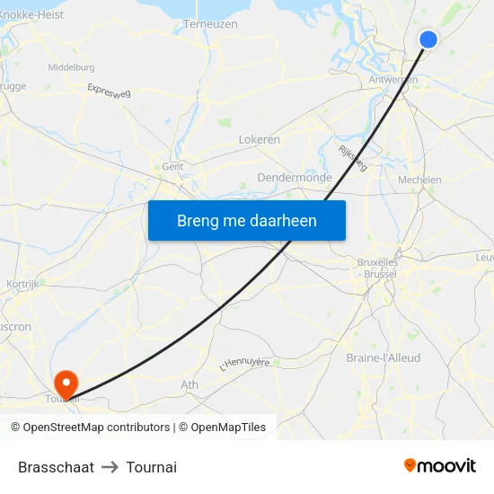 Brasschaat to Tournai map