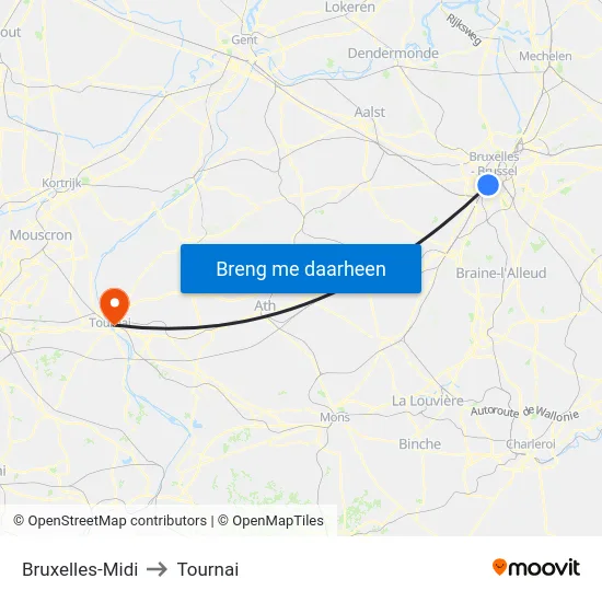 Bruxelles-Midi to Tournai map
