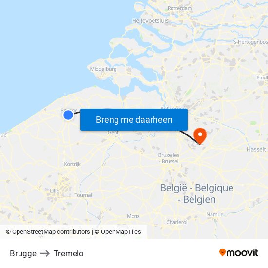 Brugge to Tremelo map