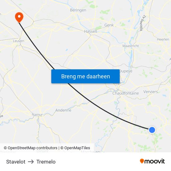 Stavelot to Tremelo map