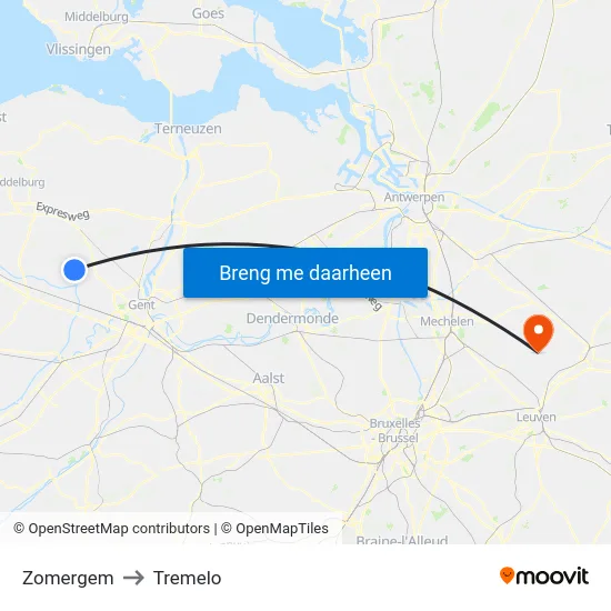 Zomergem to Tremelo map