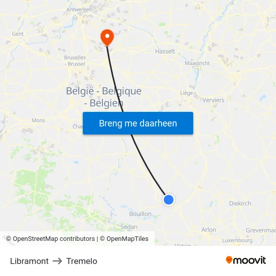 Libramont to Tremelo map