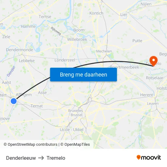 Denderleeuw to Tremelo map