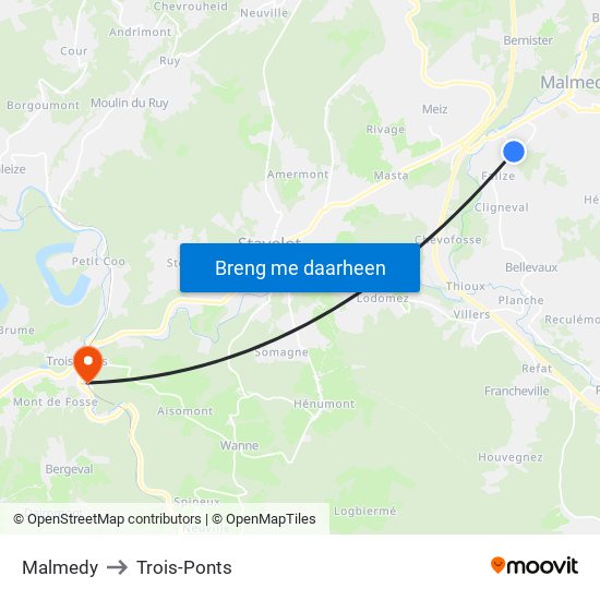 Malmedy to Trois-Ponts map