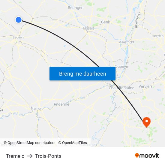 Tremelo to Trois-Ponts map