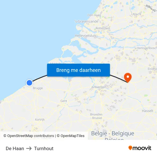 De Haan to Turnhout map