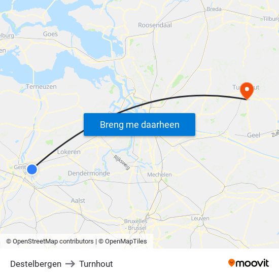 Destelbergen to Turnhout map