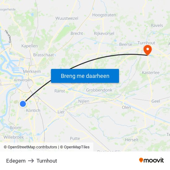 Edegem to Turnhout map