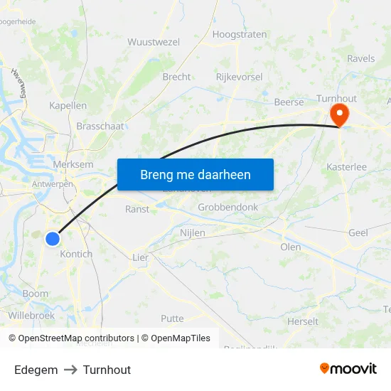 Edegem to Turnhout map
